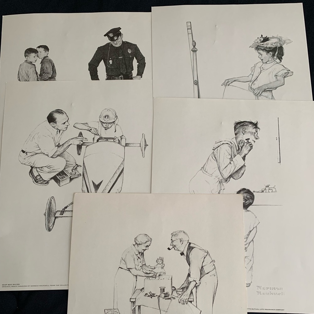 Vintage Norman Rockwell "Family Americana" Ad Art Prints (Set of 5) Mass Mutual